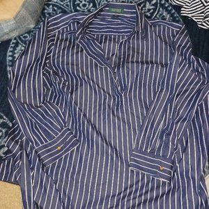 Ralph Lauren Front Denim Popover Navy & White Stripe Tunic w/Collar - $10